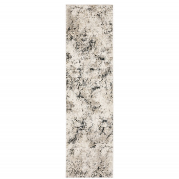 2' x 8' Ivory Grey Black Beige and Tan Abstract Power Loom Runner Rug