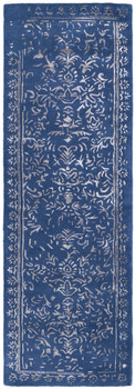 2' x 8' Blue and Silver Wool Floral Tufted Handmade Distressed Runner Rug