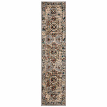 2' x 8' Gray and Rust Distressed Medallion Runner Rug