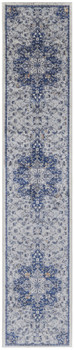 2' x 8' Gray Ivory and Blue Floral Power Loom Distressed Stain Resistant Runner Rug
