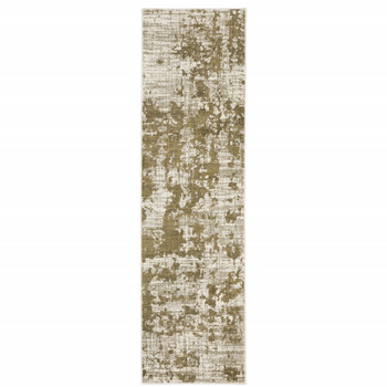 2' x 8' Beige Gold and Grey Abstract Power Loom Stain Resistant Runner Rug