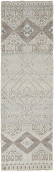 2' x 8' Gray Ivory and Pink Geometric Hand Knotted Runner Rug