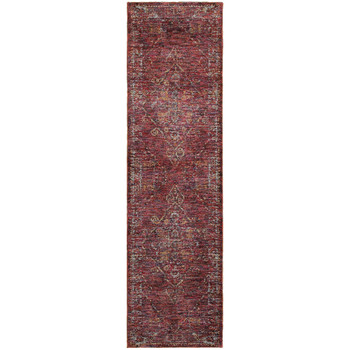 2' x 8' Red and Gold Oriental Power Loom Stain Resistant Runner Rug
