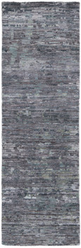 2' x 8' Blue and Gray Wool Abstract Hand Knotted Runner Rug