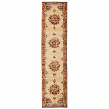 2' x 8' Gold and Orange Floral Medallion Runner Rug