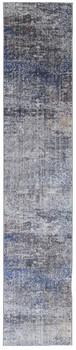 2' x 8' Taupe Blue and Ivory Abstract Power Loom Distressed Stain Resistant Runner Rug