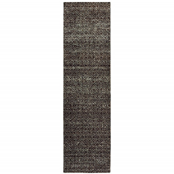 2' x 8' Charcoal Grey and Brown Geometric Power Loom Stain Resistant Runner Rug