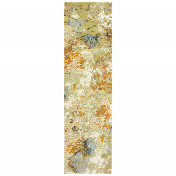 2' x 8' Modern Abstract Gold and Beige Indoor Runner Rug