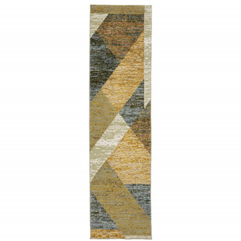 2' x 8' Gold Blue Green Rust Beige Purple and Teal Geometric Power Loom Runner Rug