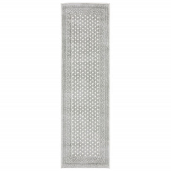 2' x 8' White and Grey Oriental Power Loom Stain Resistant Runner Rug