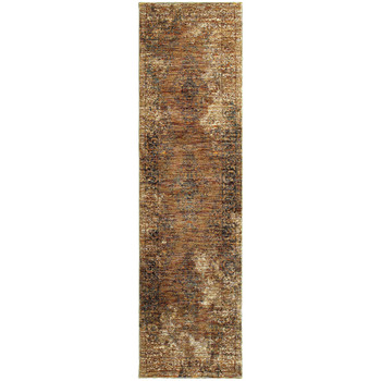 2' x 8' Gold and Brown Oriental Power Loom Stain Resistant Runner Rug