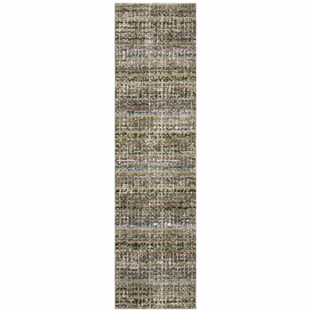 2' x 8' Green Grey and Purple Abstract Power Loom Stain Resistant Runner Rug