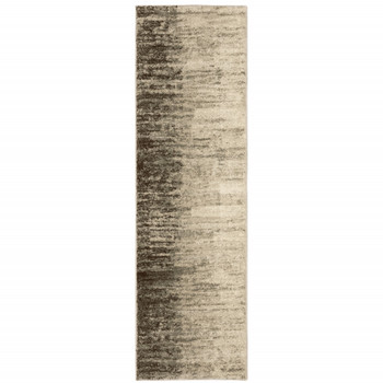 2' x 8' Beige and Grey Abstract Power Loom Stain Resistant Runner Rug