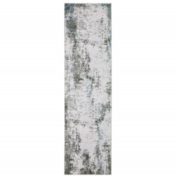 2' x 8' Gray and Ivory Abstract Printed Stain Resistant Non Skid Runner Rug