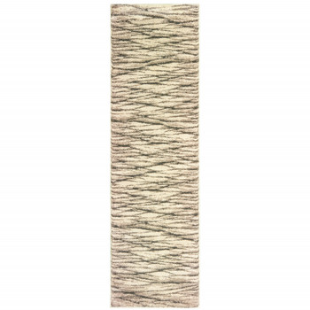 2' x 8' Ivory Sand and Ash Abstract Power Loom Stain Resistant Runner Rug