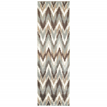 2' x 8' Gray and Taupe Ikat Pattern Runner Rug