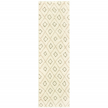2' x 8' Sand Ash Grey and Ivory Geometric Power Loom Stain Resistant Runner Rug
