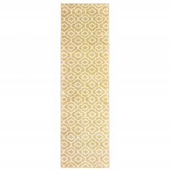 2' x 8' Gold and Ivory Geometric Power Loom Stain Resistant Runner Rug