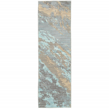 2' x 8' Blue and Gray Abstract Impasto Runner Rug