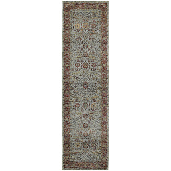 2' x 8' Blue Red Green and Gold Oriental Power Loom Stain Resistant Runner Rug