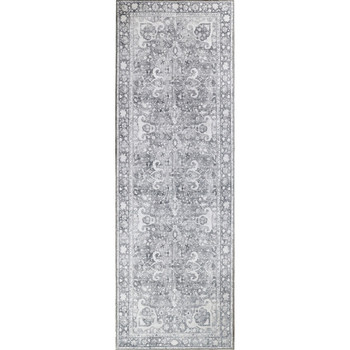 2' x 8' Charcoal Medallion Power Loom Stain Resistant Runner Rug