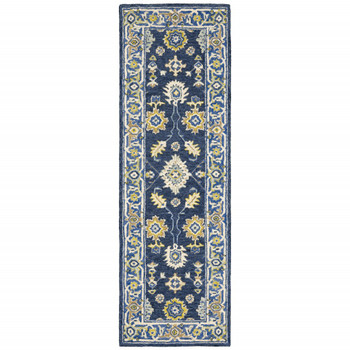 2' x 8' Navy and Blue Bohemian Area Rug