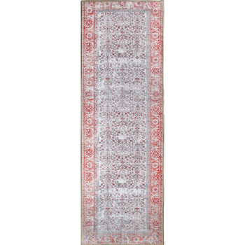 2' x 8' Berry Red Oriental Power Loom Stain Resistant Runner Rug