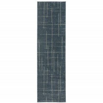 2' x 8' Blue and Grey Geometric Power Loom Stain Resistant Runner Rug