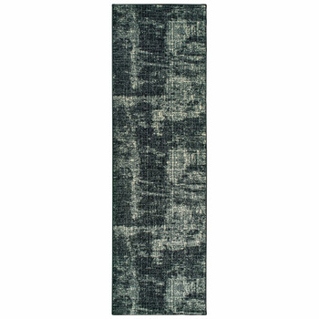 2' x 8' Black Ivory Machine Woven Abstract Indoor Runner Rug