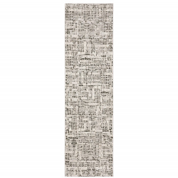 2' x 8' Ivory Grey Charcoal Brown and Beige Abstract Power Loom Runner Rug