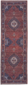 2' x 8' Red Blue and Tan Floral Power Loom Polyester Runner Rug