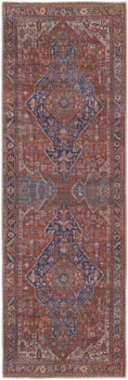 2' x 8' Red Tan and Blue Floral Power Loom Runner Rug