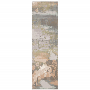 2' x 8' Sage Pink and Cream Abstract Power Loom Stain Resistant Runner Rug