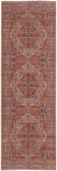 2' x 8' Red Tan and Pink Floral Power Loom Runner Rug