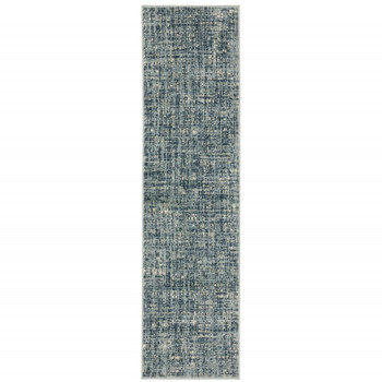 2' x 8' Dark Blue Light Blue Grey Ivory and Beige Abstract Power Loom Runner Rug