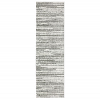 2' x 8' White and Grey Abstract Power Loom Stain Resistant Runner Rug