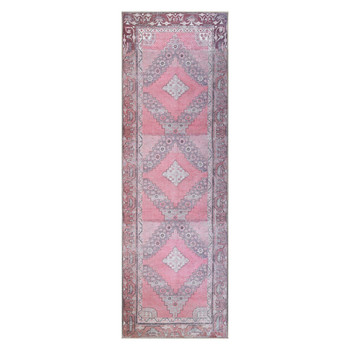 2' x 8' Pink Geometric Power Loom Distressed Stain Resistant Non Skid Runner Rug
