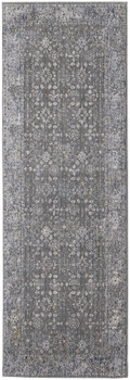 2' x 8' Taupe Gray and Orange Floral Power Loom Runner Rug