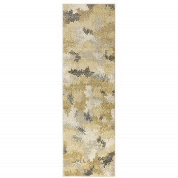 2' x 8' Beige Grey and Gold Abstract Power Loom Stain Resistant Runner Rug