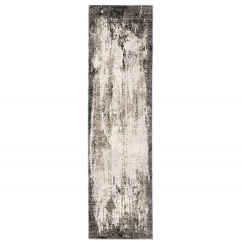 2' x 8' Grey Ivory Charcoal Tan Black and Beige Abstract Power Loom Runner Rug