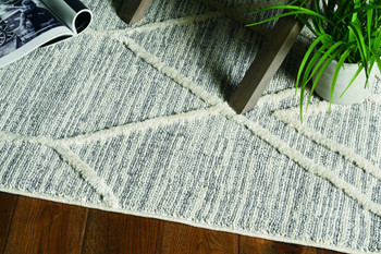 2' x 8' Ivory Grey Machine Woven Abstract with Fringe Indoor Runner Rug