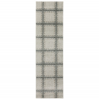 2' x 8' Grey Teal and Beige Geometric Power Loom Stain Resistant Runner Rug