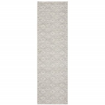 2' x 8' Grey Geometric Power Loom Stain Resistant Runner Rug