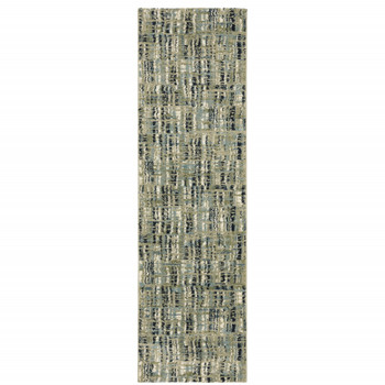2' x 8' Green Blue Ivory Beige and Light Blue Abstract Power Loom Runner Rug
