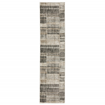 2' x 8' Grey Charcoal Ivory Tan Brown and Beige Geometric Power Loom Runner Rug