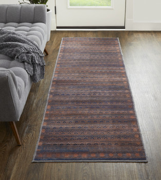 2' x 8' Red Brown and Blue Floral Power Loom Runner Rug