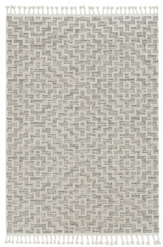 2' x 8' Ivory Grey Machine Woven Geometric with Fringe Indoor Runner Rug