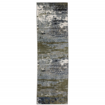 2' x 8' Blue Green Grey Brown and Beige Abstract Power Loom Runner Rug