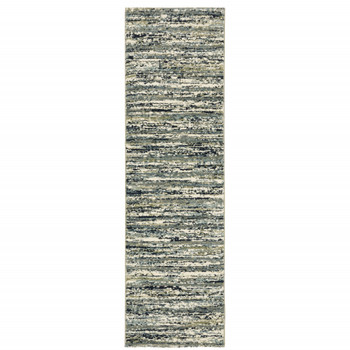 2' x 8' Blue Green Light Blue Grey and Ivory Abstract Power Loom Runner Rug