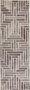 2' x 8' Taupe Gray and Tan Wool Geometric Tufted Handmade Runner Rug